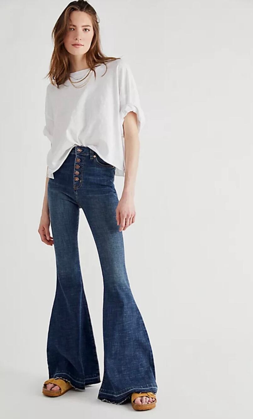 Free People We The Free Irreplaceable Raw Hem Exposed Button Flare Jeans Size 27